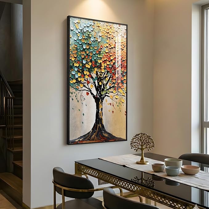 Large Framed Vertical Tree of Life Wall Art