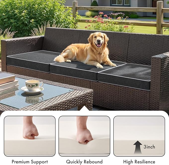 MIULEE Dark Grey Outdoor Chair Cushions Set of 2, 19x19x3 Inch Waterproof Patio Seat Cushions for Outdoor Furniture Couch Sofa, 3 Year Color Fastness High Density Foam with Adjustable Ties