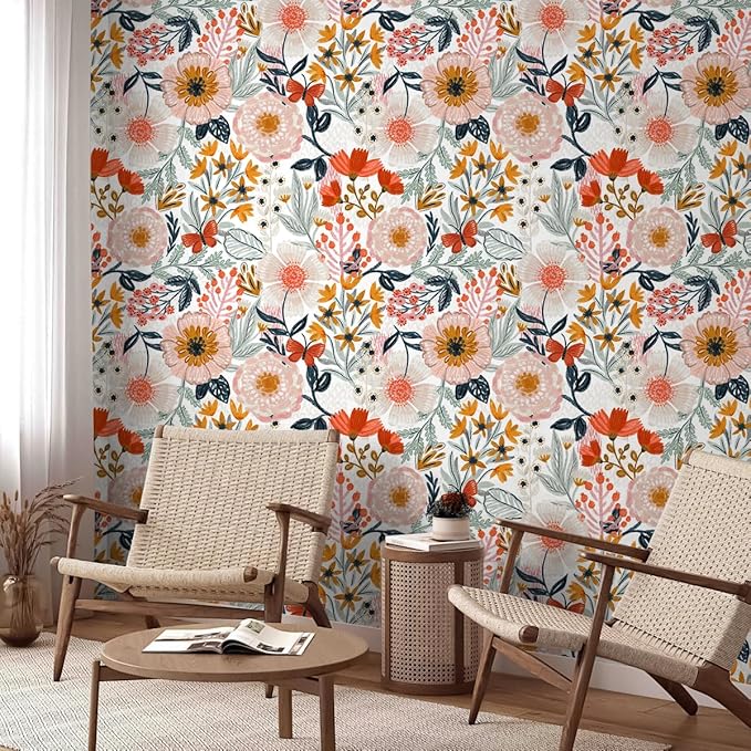 HAOKHOME Boho Peel and Stick Wallpaper Floral Wall Paper Removable