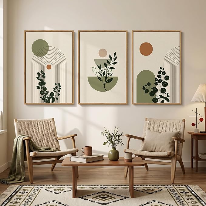 3 Piece Large Framed Abstract Boho Wall Art