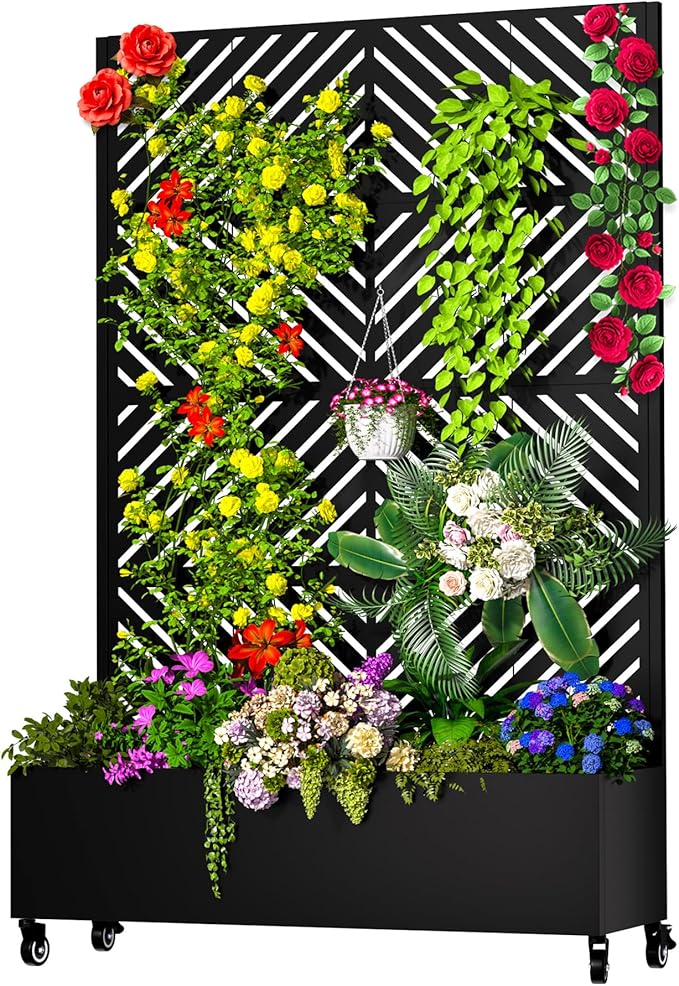 MTART Metal Planter Box with Trellis, 72.1"x47.2"x16" Outdoor Galvanized Raised