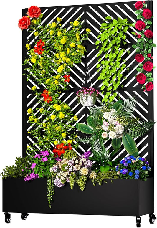 MTART Metal Planter Box with Trellis, 72.1"x47.2"x16" Outdoor Galvanized Raised