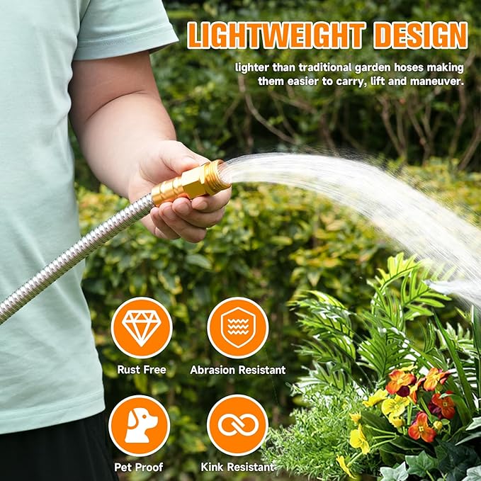Rosy Earth Garden Hose 3 FT, 304 Stainless Steel Metal Water Hose, Heavy Duty Flexible Leader Hose, Short Water Hose Kink Free Hose for Rv, Outdoor, Yard, No Bite, Leak proof and Durable