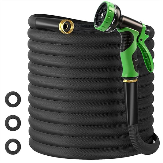 Garden Hose 25 FT, Non-Expanding Lightweight High-Pressure Water Hose with 10 Spray Nozzle, Portable No Kink Flexible Garden Hoses Pipe for Outdoor, Lawn, Yard, Car, House(500 PSI Max, 3/4" GHT)