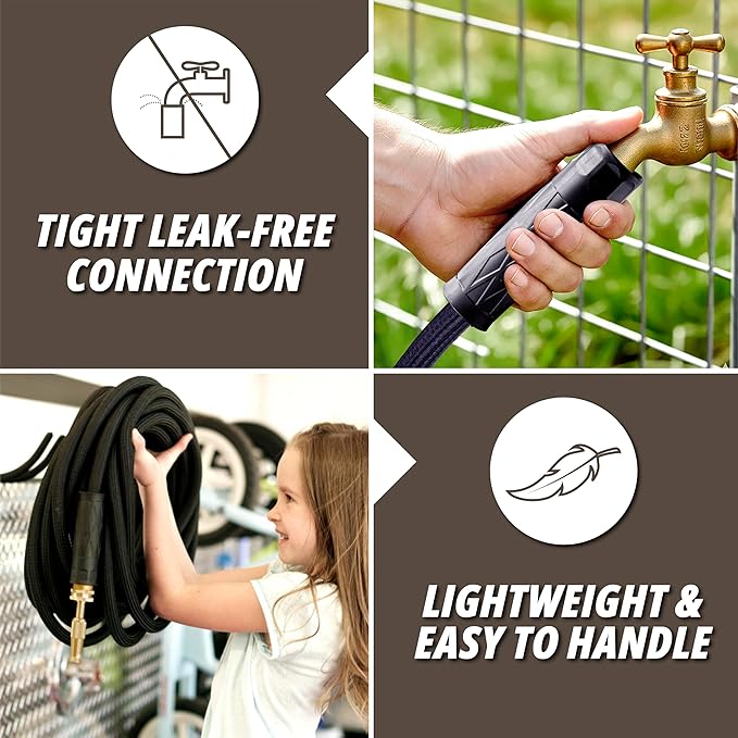 Hydrosteel PRO 100 Ft Heavy Duty Metal Garden Hose with Nozzle, Water Hose Made from 304 Stainless Steel, Flexible, Lightweight, Brass Crush Resistant Fittings, Kink Free, 5/8” Diameter, 600 PSI