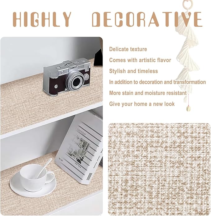 Amiya Grasscloth Khaki Wallpaper 17.3"x120" Peel and Stick Tan Faux Fabric