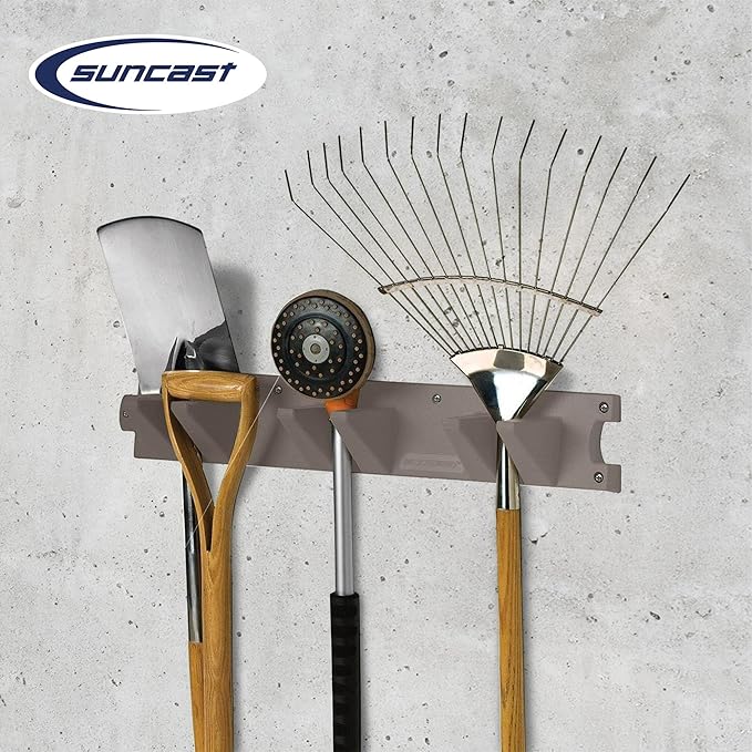 Suncast 2 Pack Wall Stud Mounted Garden Tool Hanger Organizer for Garage or Storage Space, 24 x 4.25 x 6 Inches, Holds Up to 6 Long Handled Tools