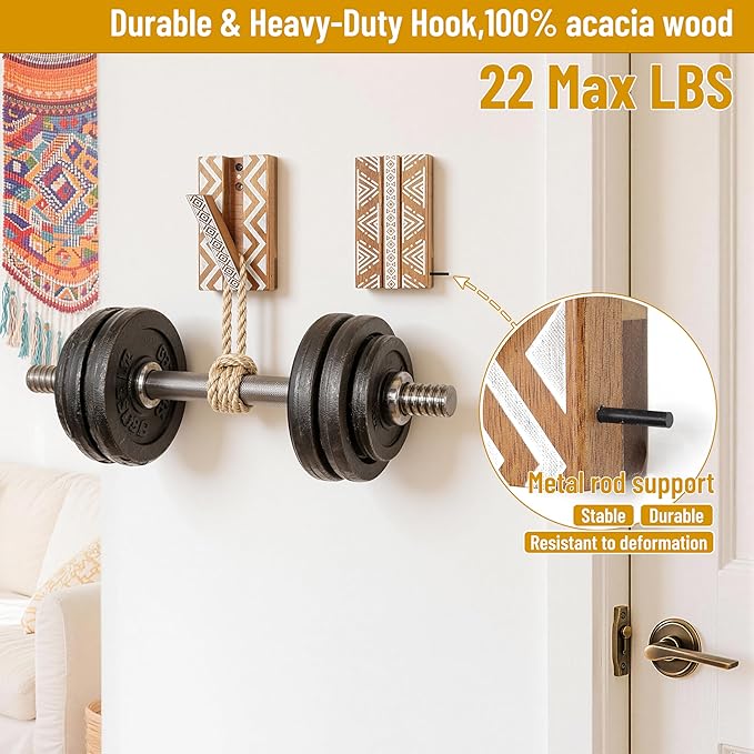 Boho Foldable Wall Hooks: Decorative Wooden Coat Hooks 2Pack Mounted