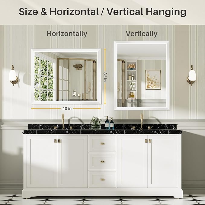 40x32 Inch White Bathroom Mirror