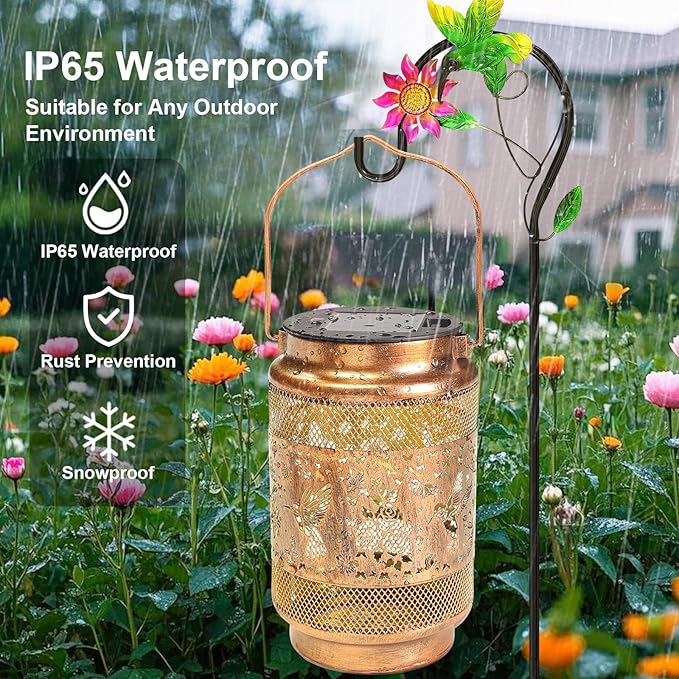 2 Pack Hummingbird Solar Lanterns Outdoor Waterproof Solar Garden Decor, Birthday Gifts for Mothers Day Women Mom Grandma, Metal Hanging Lights with Shepherd Hook for Yard Patio Pathway Backyard Porch