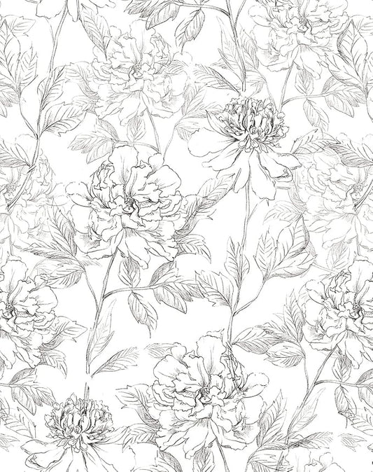 JiffDiff Peel and Stick Wallpaper Black and White Floral Wall Paper 17.3" x