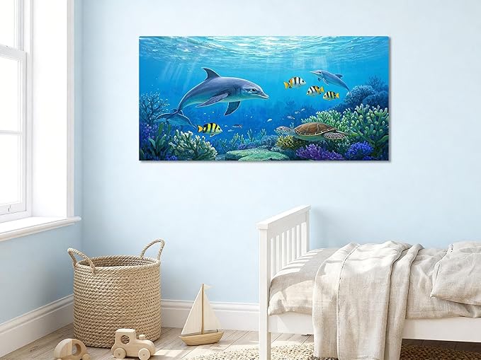 Ardemy Ocean Life Wall Art 40"x20" Picture, Waterproof Canvas Print