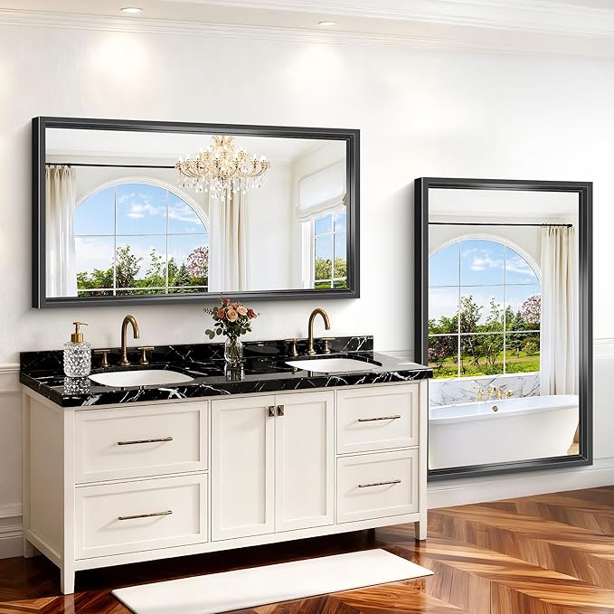 Large Bathroom Mirror, 60 x 36 Inch Rectangular Wall Mirror 0.6" Thickened Deep