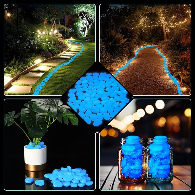 Landical 50 Pcs Large Glow in The Dark Rocks Pebbles Outdoor Fish Tank Rocks Aquarium Gravel Luminous Stones for Walkway Succulent Plant Halloween Decor (Dark Blue,1.8 Inch)