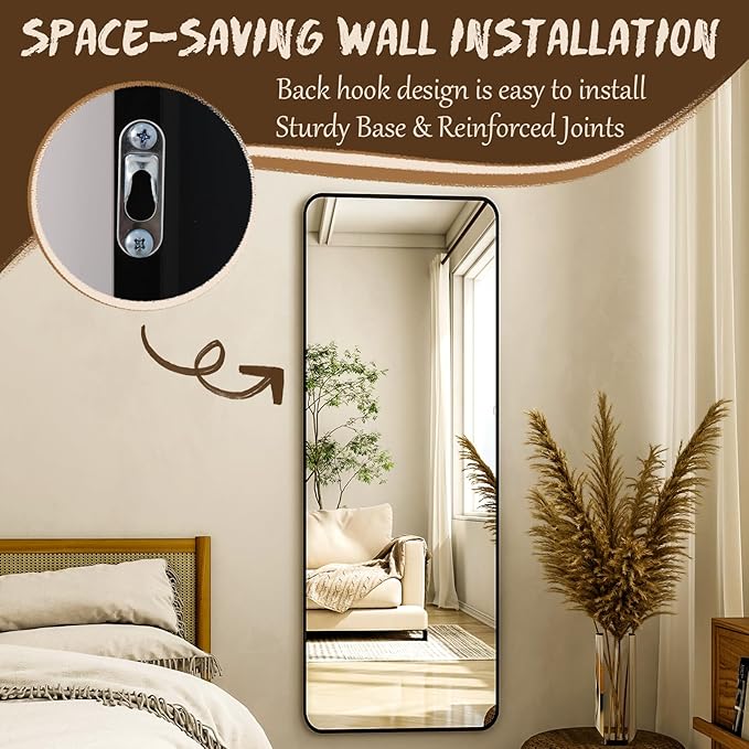 XRAMFY 56"x21" Floor Full Length Mirror Standing Full Body Rounded Corner