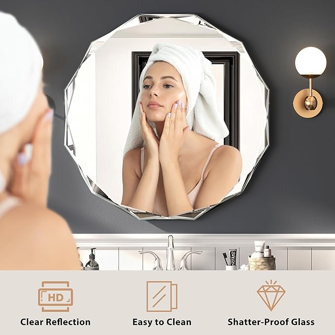 Bathroom Mirrors for Over Sink, Round Frameless Mirrors for Wall, 30x30 Inch