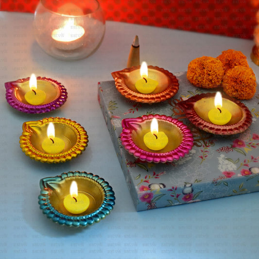 Craftsman Diwali Designer Diya - 24 Pcs Multicolor Metal Oil Lamp & Tea Light Holder for Home Decor and Festive Decoration