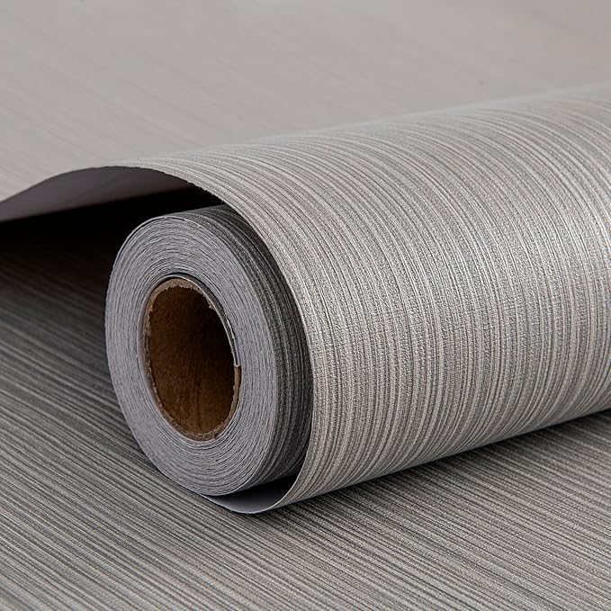 FUKU MON Grasscloth Fabric Wallpaper 24" X 394" Textured Mocha Gray Thick Linen