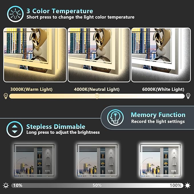 40x30 LED Bathroom Mirror with Lights, Backlit and Front Lit, Anti-Fog Lighted
