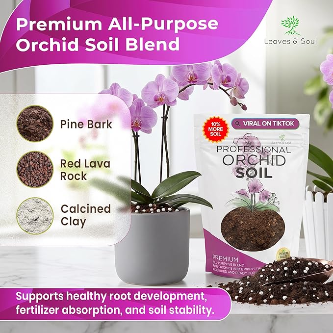 Professional Orchid Soil Mix Ready to Use Extra Large 8.2 Quarts, Premium Potting Soil for Orchids Bromeliads Epiphytic Plants, Fast Draining Blend Lava Calcined Clay Pinebark Made in USA