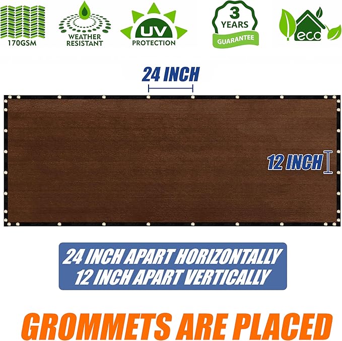 Amgo Custom Made 3' x 1' Brown Balcony Privacy Screen, Apartment Porch Railing Patio Fence Windscreen Fabric Cloth, Heavy Duty, Commercial and Residential, 90% Blockage (We Customize)