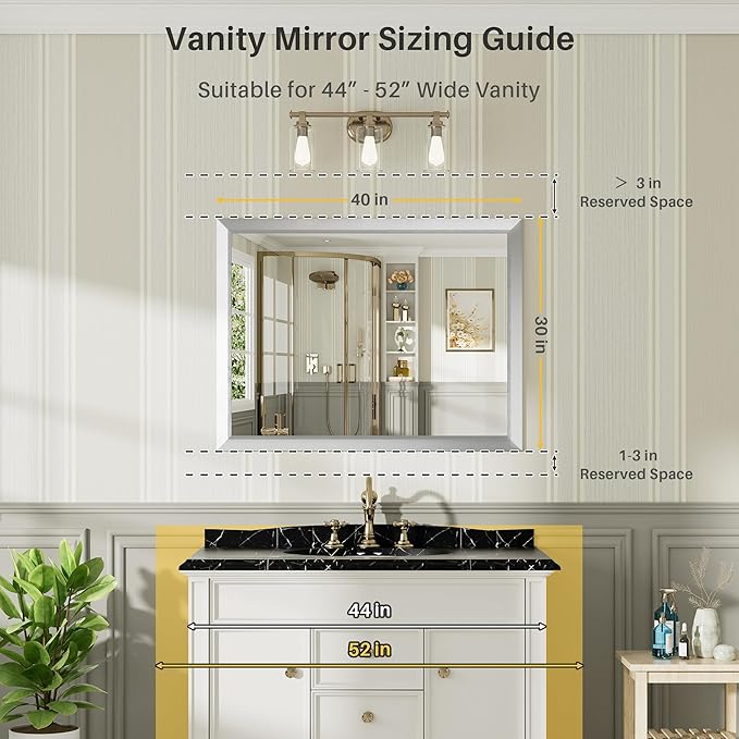 40x30 Inch Brushed Silver Bathroom Mirror
