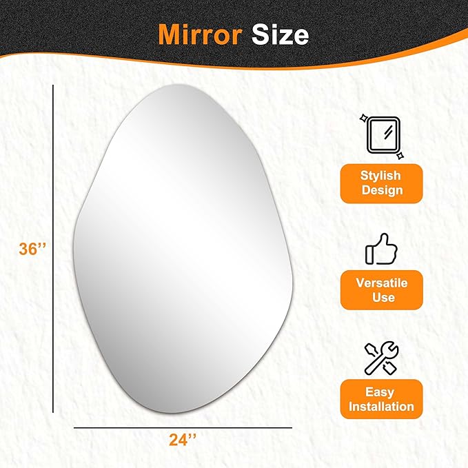 Delma Irregular Wall Mirror, Frameless Decorative Mirror