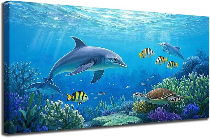 Ardemy Ocean Life Wall Art 40"x20" Picture, Waterproof Canvas Print