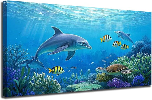 Ardemy Ocean Life Wall Art 40"x20" Picture, Waterproof Canvas Print