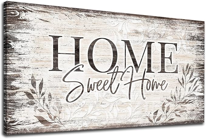 arteWOODS Home Sweet Home Wall Art Sign Large Dark Brown Farmhouse Wall Sign for Living Room Decoration Wooden Board Design Canvas Prints Modern Rustic Artwork Leaf Pictures Wall Decor 29" x 58"