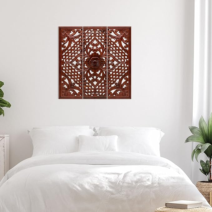 Homebia Designs Handmade Carved Wooden Wall Hanging Plaques Set of 3