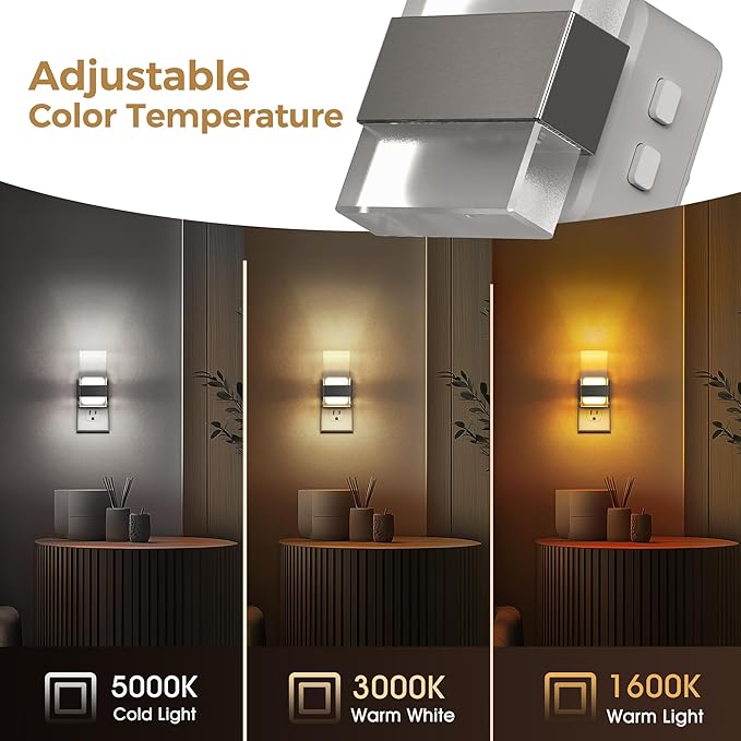 L LOHAS LED Night Light, 2 Pack Adjustable Color Temperature Night Lights Plug