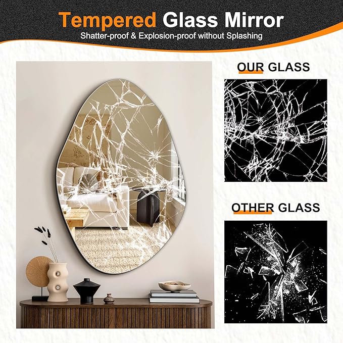 Delma Irregular Wall Mirror, Frameless Decorative Mirror