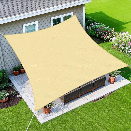 Amagenix Sun Shade Sail 8'X8' Curved Edge Outdoor Shade Canopy Beige Breathable 95% UV Block Shade Cloth for Patio Garden Backyard (We Make Custom Size)