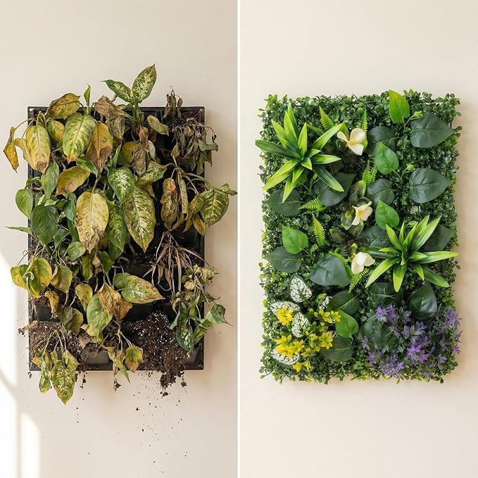Artificial Mixed Botanical Plant Wall Panel, 24x16 in UV-Protected Faux