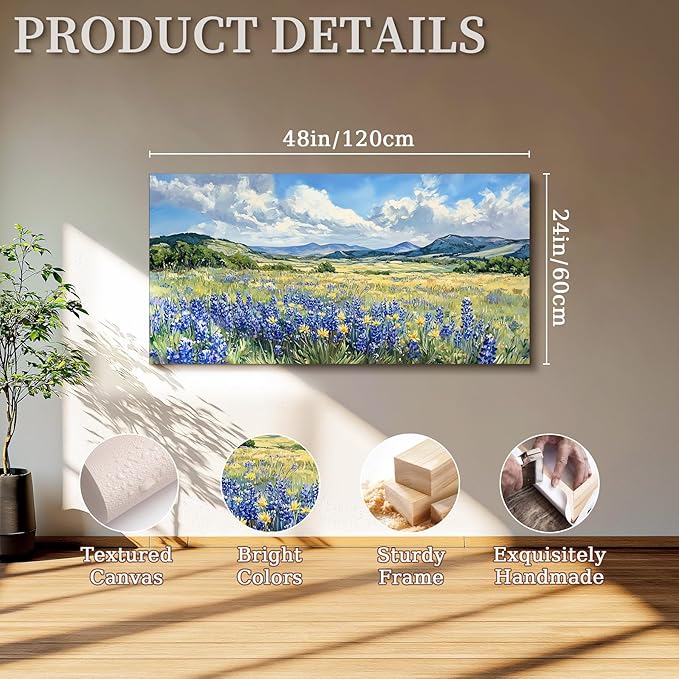 SERIMINO Nature Landscape Wall Art, Wilderness Meadow Wildflower Large Artwork, Rural Scenic Canvas Art Prints, Bright Natural Scenery Pictures Wall Decor Living Room Bedroom Rustic Farmhouse 24"X48"
