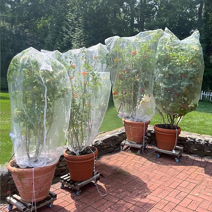 Drawstring Blueberry Netting for Bushes - 2Pack 3.28 * 2.62+ 2pack 4.92 * 3.94Ft - Easy Install Reusable Garden Netting,for Fruit Trees & Tomato Plants, Blocks Birds, Squirrels & Insects