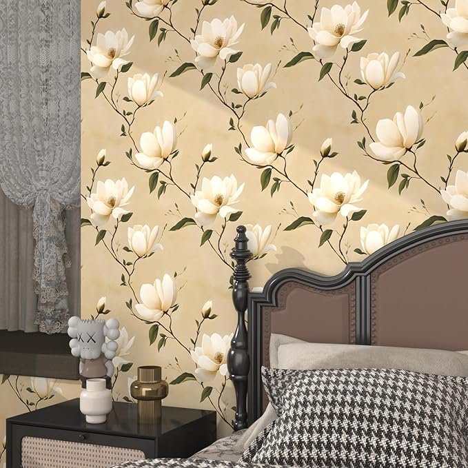 Floral Peel and Stick Wallpaper Vintage Khaki Contact Paper 17.5''x393'' Vinyl