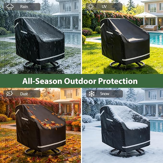 3 Pack Patio Chair Covers, Outdoor Chair Covers with Straps, Heavy Duty Waterproof Patio Furniture Covers, UV Resistant, Lawn Chair Covers with Reflective Strips, 37" W X 38" D X 39" H