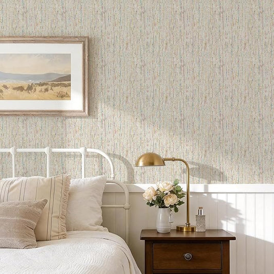 JiffDiff Woven Wallpaper Peel and Stick 17.3" x 400" Colorful Paint Grasscloth