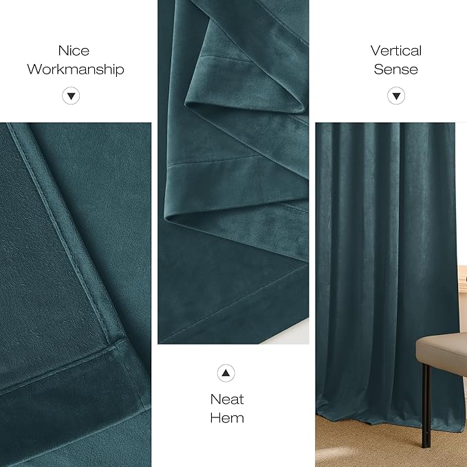 NICETOWN Greyish Blue Velvet Curtains and Drapes, Thermal Insulated Soft Window