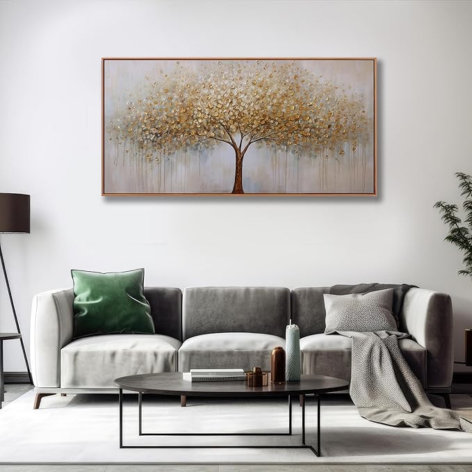 Abstract Wall Art Gold Tree of Life Framed Artwork Canvas Painting Textured