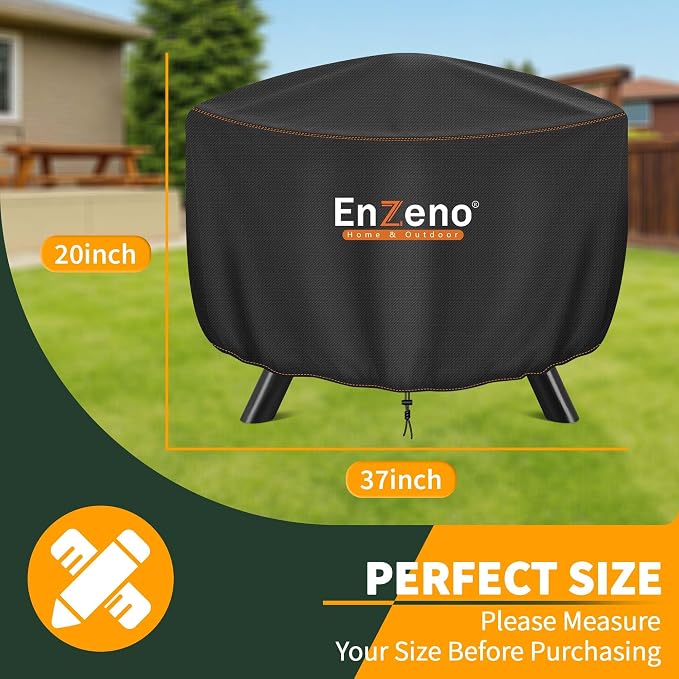 Enzeno Fire Pit Cover Round,37inch Outdoor Round Firepit Cover,Waterproof Oxford Cloth Patio Fire Cover for Outdoor Fire Pit,Fits 34-36 inch Gas Firepit/Bowl(37" Dia X 20" H)
