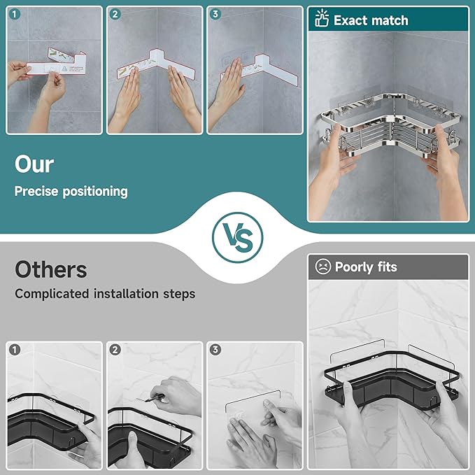 Veken Corner Shower Caddy 5-Pack, Advanced Rustproof Design, No Drilling