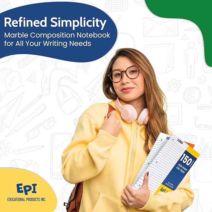 EPI Filler Paper | College Ruled | Loose Leaf, 3-Hole Punched, 10.5 x 8 in, 150 Sheets | School, Office, Notes, Binder Refill - 6 Pack