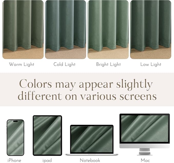 NICETOWN Green Velvet Curtains 96 inches Long 2 Panels