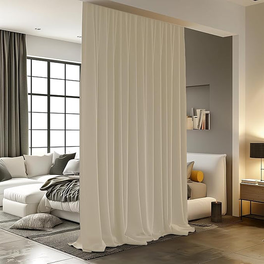Room Divider Curtains for Ceiling Track Rod, 10 ft Wide x 9 ft Tall, Cream Beige
