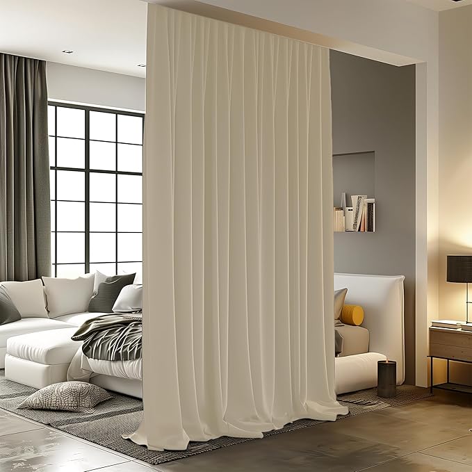 Room Divider Curtains for Ceiling Track Rod, 4.3 ft Wide x 10 ft Tall, Cream