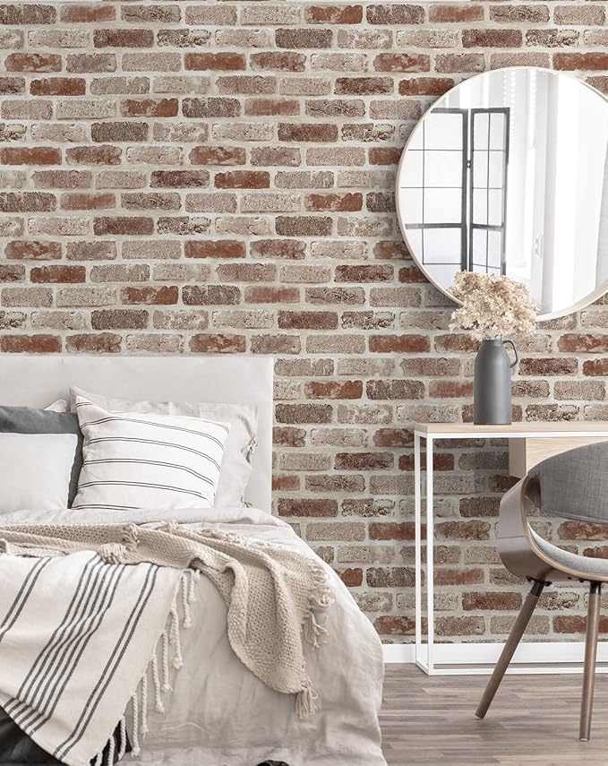 NextWall Washed Faux Brick Peel and Stick Wallpaper
