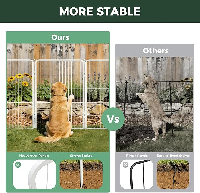 FXW Garden Fence Outdoor for the Yard – 40in(H) x 18.2ft(L) Heavy Duty Metal Animal Barrier for Dog, No Dig Decorative Dog Fence, 8 Panels, White